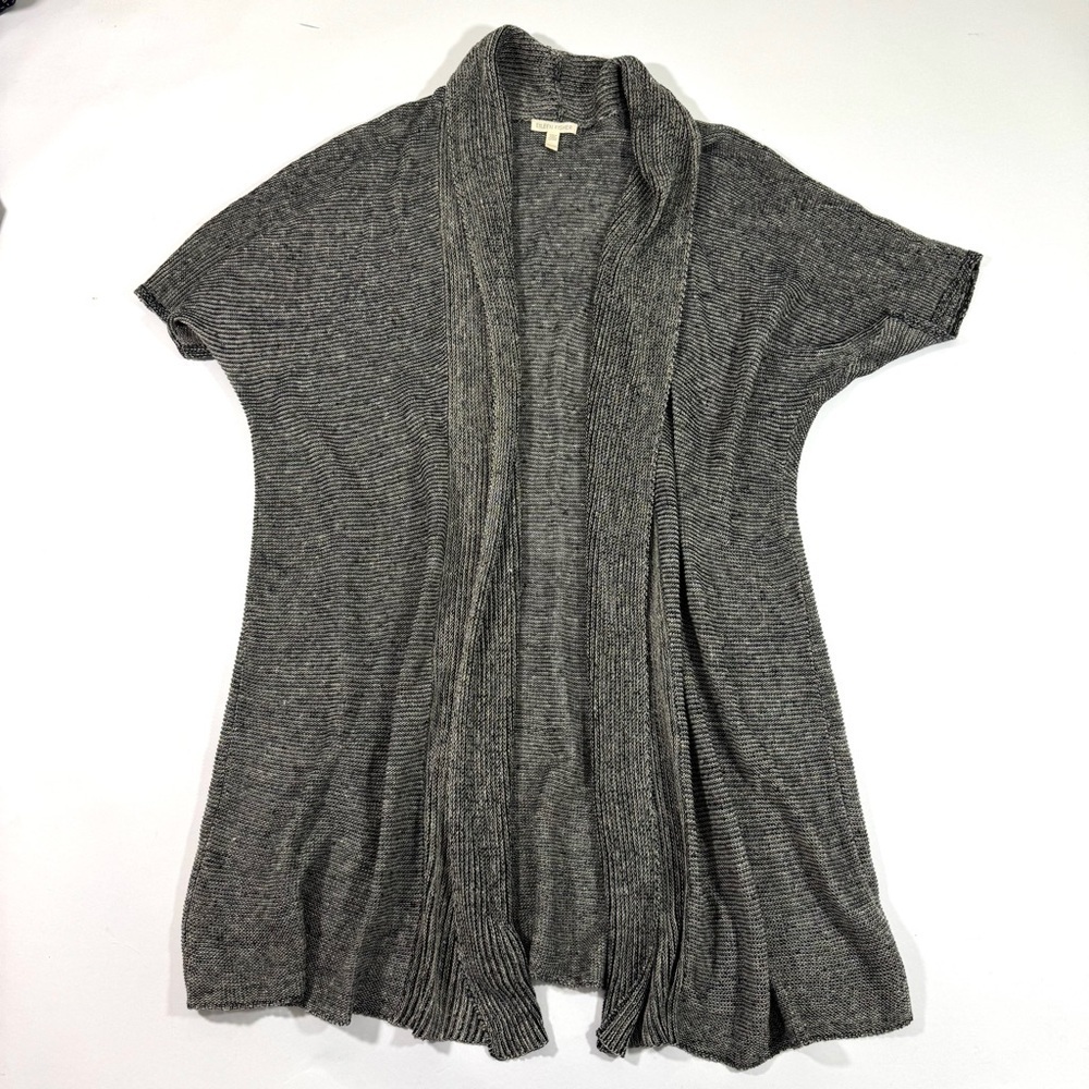 Eileen Fisher Organic Linen Open Front Cardigan Black Beige